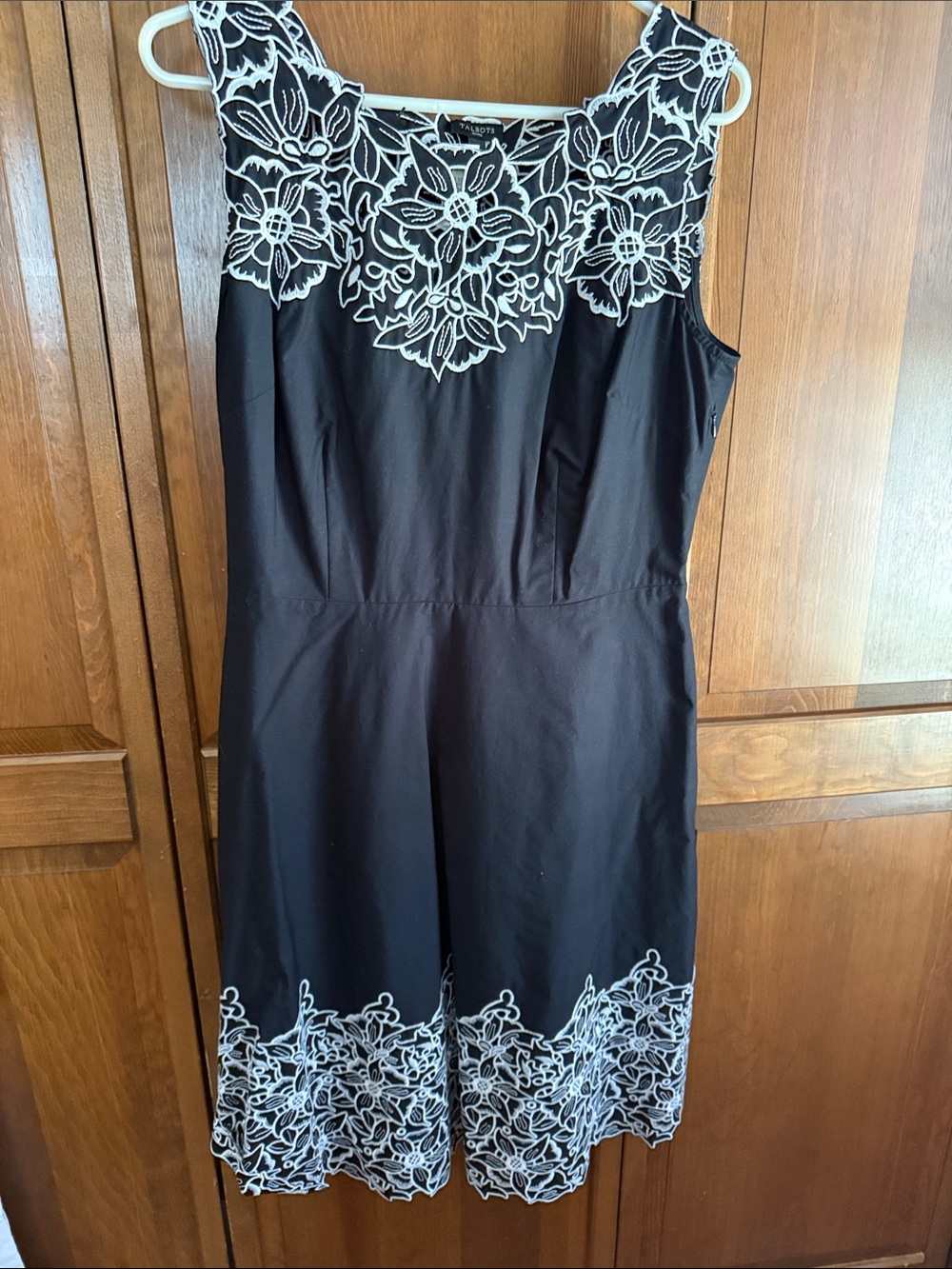 Talbots Black Dress with White Floral Lace Accents